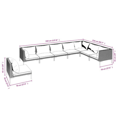 8 Piece Garden Lounge Set with Cushions Poly Rattan Dark Grey Payday Deals