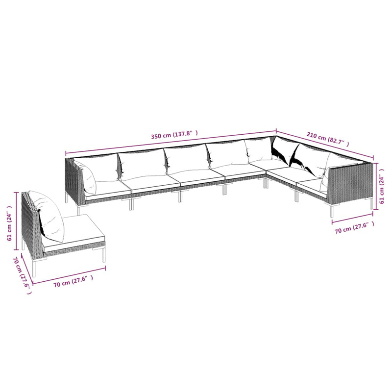 8 Piece Garden Lounge Set with Cushions Poly Rattan Dark Grey Payday Deals
