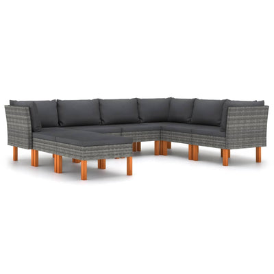 8 Piece Garden Lounge Set with Cushions Poly Rattan Grey Payday Deals