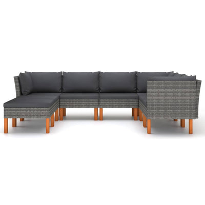 8 Piece Garden Lounge Set with Cushions Poly Rattan Grey Payday Deals