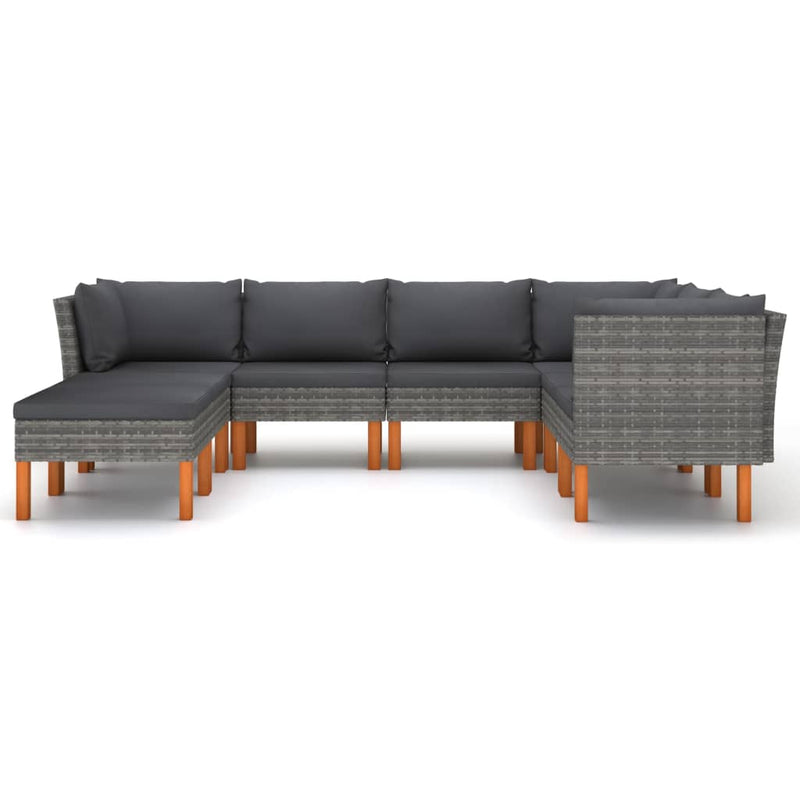 8 Piece Garden Lounge Set with Cushions Poly Rattan Grey Payday Deals