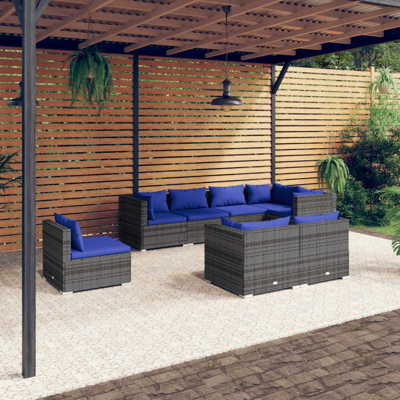 8 Piece Garden Lounge Set with Cushions Poly Rattan Grey Payday Deals