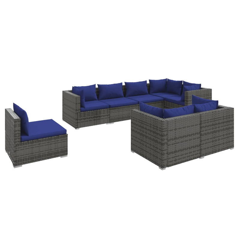 8 Piece Garden Lounge Set with Cushions Poly Rattan Grey Payday Deals