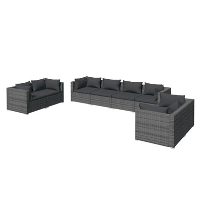 8 Piece Garden Lounge Set with Cushions Poly Rattan Grey Payday Deals