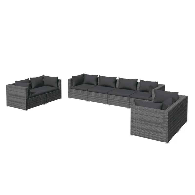 8 Piece Garden Lounge Set with Cushions Poly Rattan Grey Payday Deals