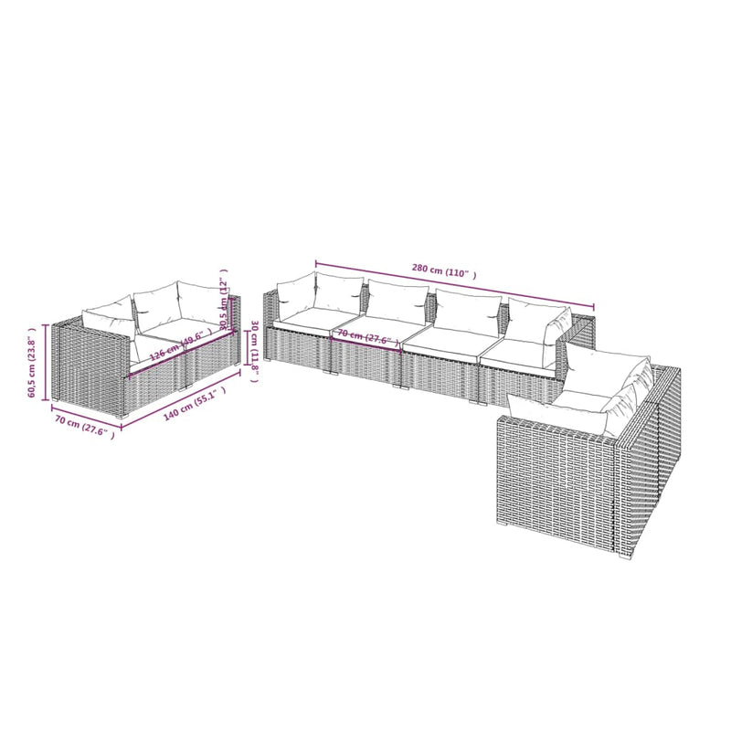 8 Piece Garden Lounge Set with Cushions Poly Rattan Grey Payday Deals