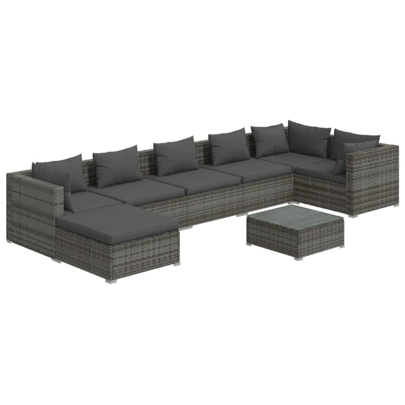 8 Piece Garden Lounge Set with Cushions Poly Rattan Grey Payday Deals