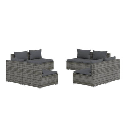 8 Piece Garden Lounge Set with Cushions Poly Rattan Grey Payday Deals