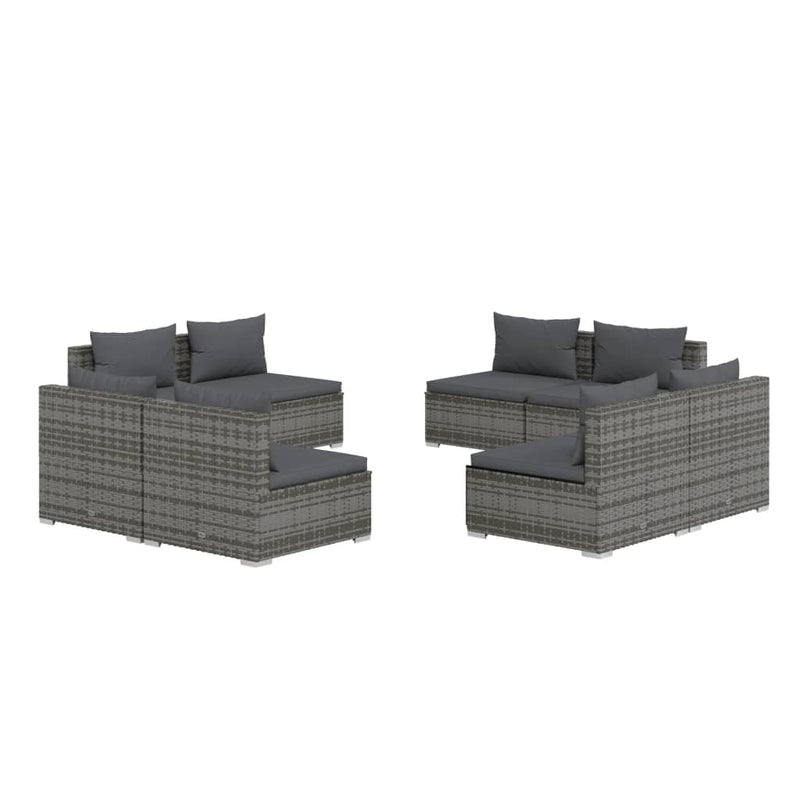 8 Piece Garden Lounge Set with Cushions Poly Rattan Grey Payday Deals