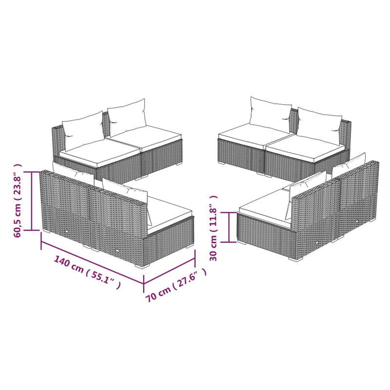 8 Piece Garden Lounge Set with Cushions Poly Rattan Grey Payday Deals