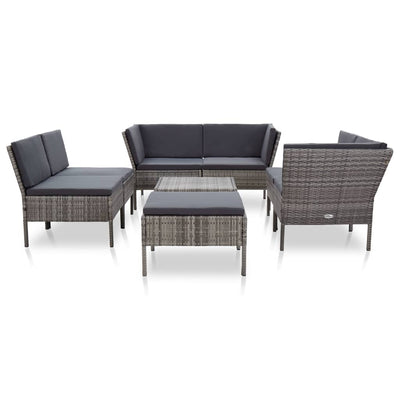 8 Piece Garden Lounge Set with Cushions Poly Rattan Grey Payday Deals