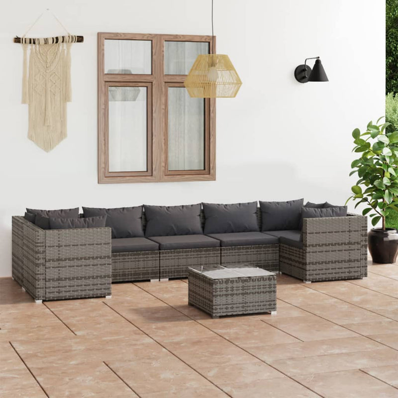 8 Piece Garden Lounge Set with Cushions Poly Rattan Grey Payday Deals