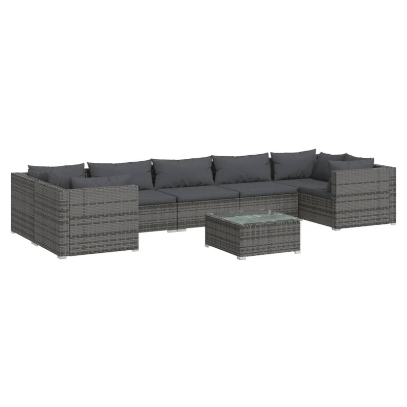 8 Piece Garden Lounge Set with Cushions Poly Rattan Grey Payday Deals