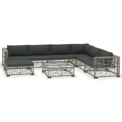 8 Piece Garden Lounge Set with Cushions Poly Rattan Grey Payday Deals