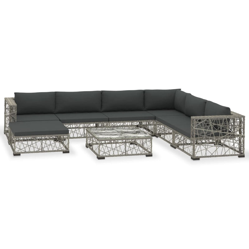 8 Piece Garden Lounge Set with Cushions Poly Rattan Grey Payday Deals