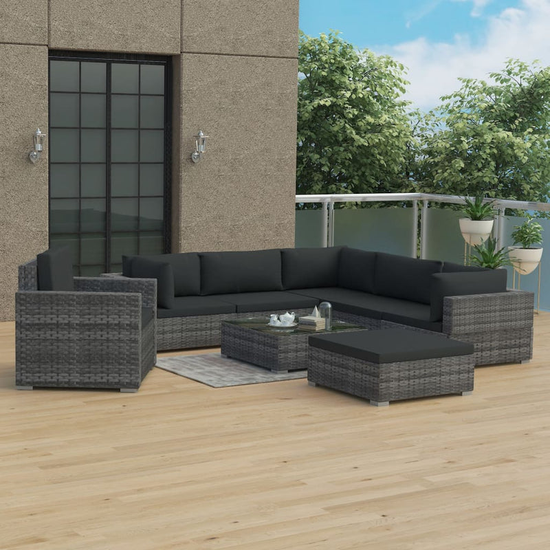 8 Piece Garden Lounge Set with Cushions Poly Rattan Grey Payday Deals
