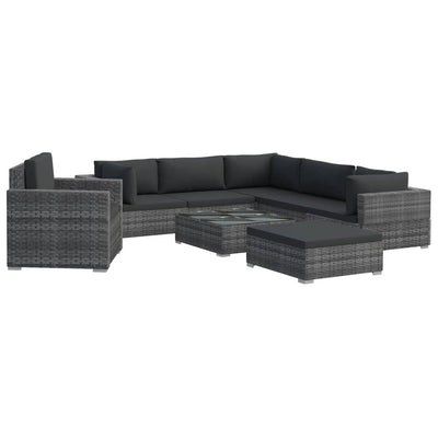 8 Piece Garden Lounge Set with Cushions Poly Rattan Grey Payday Deals