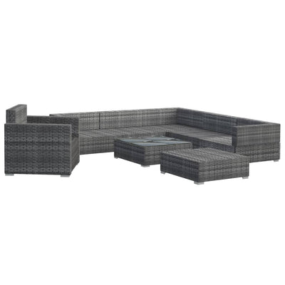 8 Piece Garden Lounge Set with Cushions Poly Rattan Grey Payday Deals