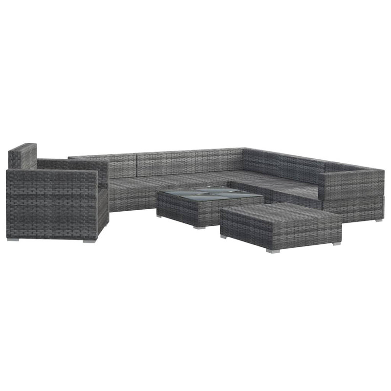 8 Piece Garden Lounge Set with Cushions Poly Rattan Grey Payday Deals