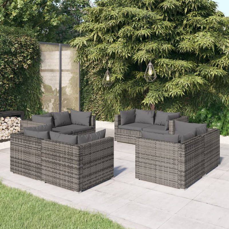 8 Piece Garden Lounge Set with Cushions Poly Rattan Grey Payday Deals