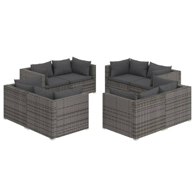 8 Piece Garden Lounge Set with Cushions Poly Rattan Grey Payday Deals