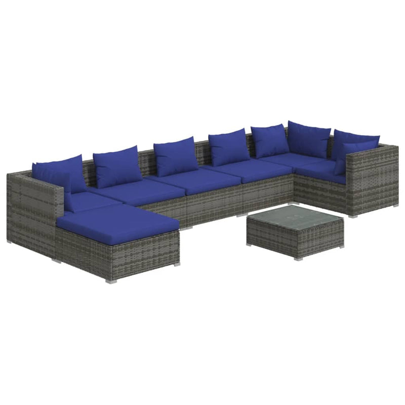 8 Piece Garden Lounge Set with Cushions Poly Rattan Grey Payday Deals