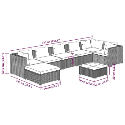8 Piece Garden Lounge Set with Cushions Poly Rattan Grey Payday Deals