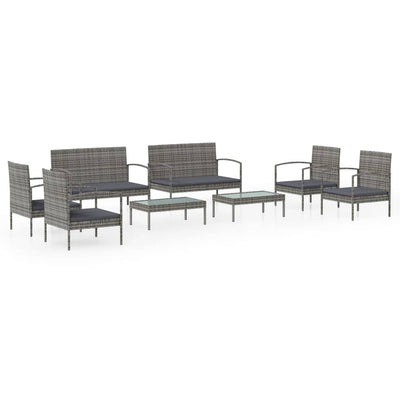 8 Piece Garden Lounge Set with Cushions Poly Rattan Grey Payday Deals