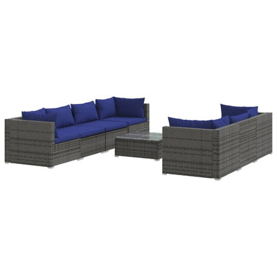 8 Piece Garden Lounge Set with Cushions Poly Rattan Grey Payday Deals