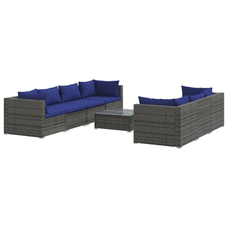 8 Piece Garden Lounge Set with Cushions Poly Rattan Grey Payday Deals