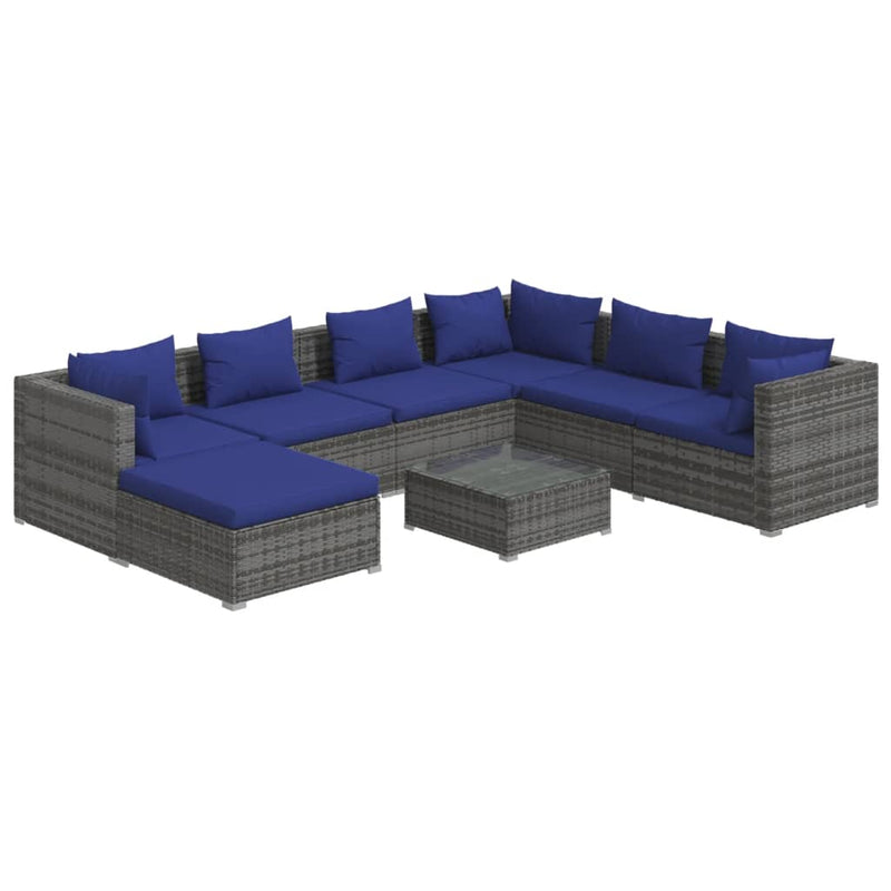 8 Piece Garden Lounge Set with Cushions Poly Rattan Grey Payday Deals