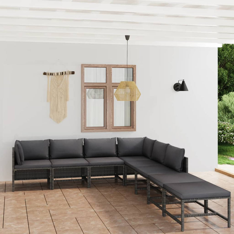 8 Piece Garden Lounge Set with Cushions Poly Rattan Grey Payday Deals