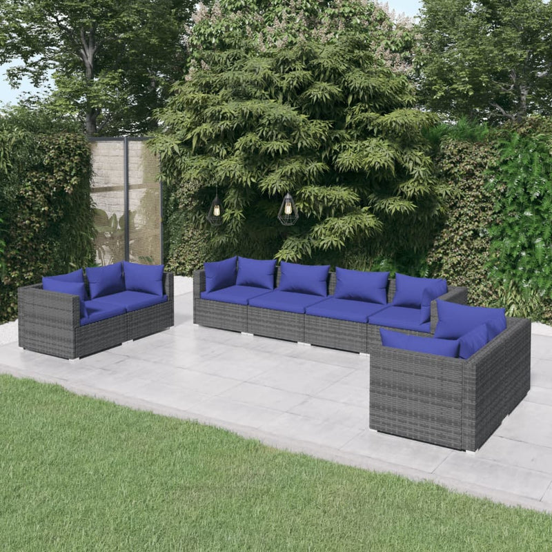 8 Piece Garden Lounge Set with Cushions Poly Rattan Grey Payday Deals