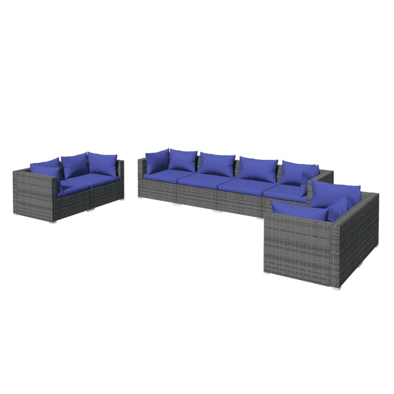 8 Piece Garden Lounge Set with Cushions Poly Rattan Grey Payday Deals