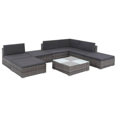 8 Piece Garden Lounge Set with Cushions Poly Rattan Grey Payday Deals