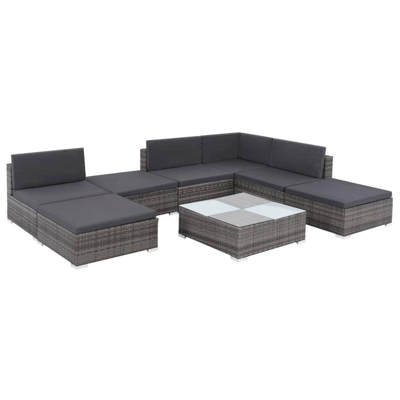 8 Piece Garden Lounge Set with Cushions Poly Rattan Grey Payday Deals