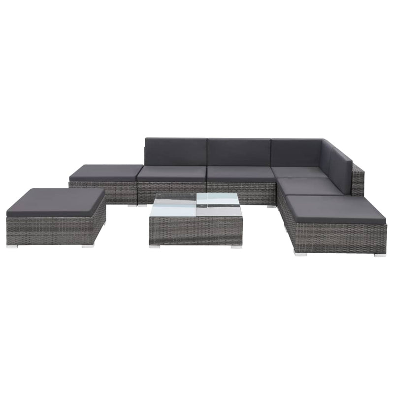 8 Piece Garden Lounge Set with Cushions Poly Rattan Grey Payday Deals