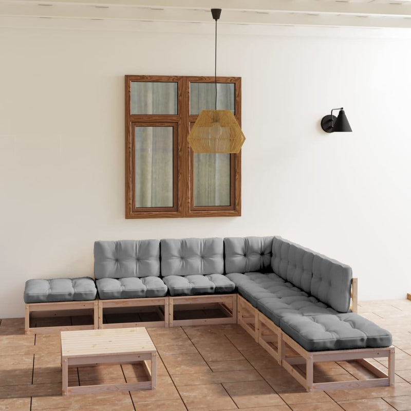 8 Piece Garden Lounge Set with Cushions Solid Pinewood Payday Deals
