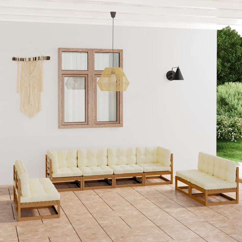 8 Piece Garden Lounge Set with Cushions Solid Pinewood Payday Deals