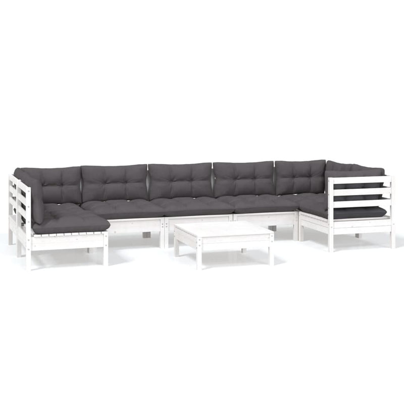 8 Piece Garden Lounge Set with Cushions White Pinewood Payday Deals