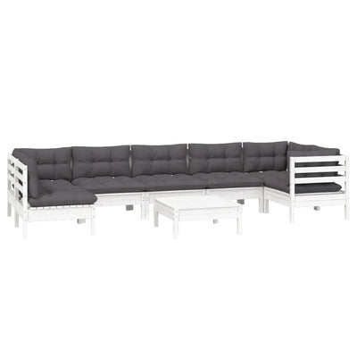 8 Piece Garden Lounge Set with Cushions White Pinewood Payday Deals
