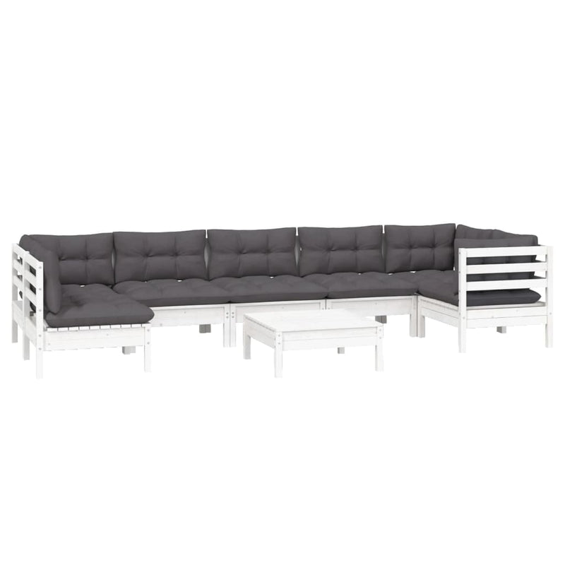 8 Piece Garden Lounge Set with Cushions White Pinewood Payday Deals