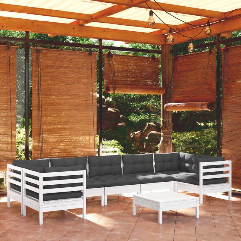 8 Piece Garden Lounge Set with Cushions White Pinewood Payday Deals
