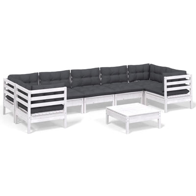 8 Piece Garden Lounge Set with Cushions White Pinewood Payday Deals