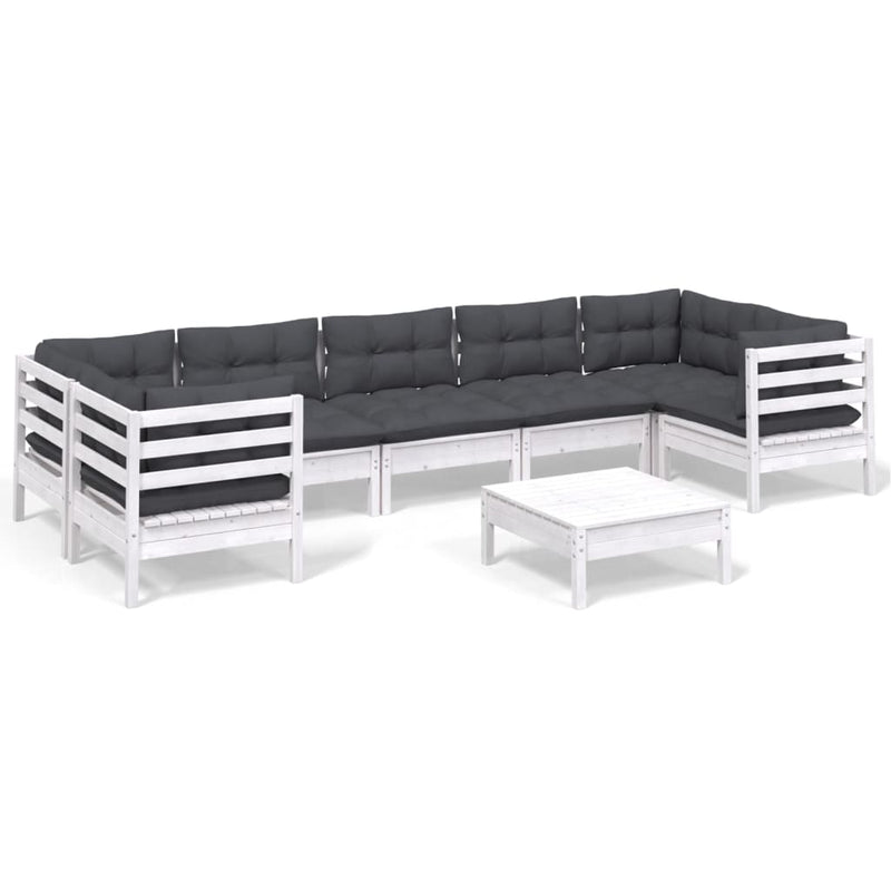 8 Piece Garden Lounge Set with Cushions White Pinewood Payday Deals