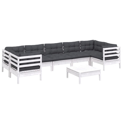 8 Piece Garden Lounge Set with Cushions White Pinewood Payday Deals
