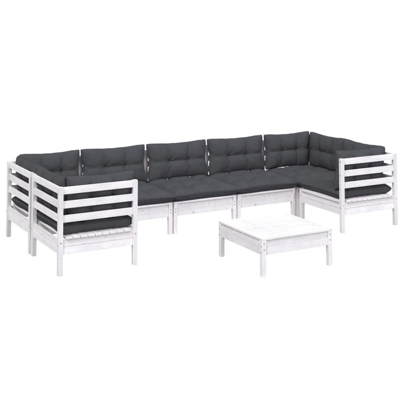 8 Piece Garden Lounge Set with Cushions White Pinewood Payday Deals