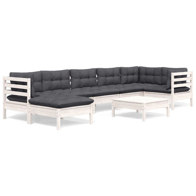 8 Piece Garden Lounge Set with Cushions White Solid Pinewood Payday Deals