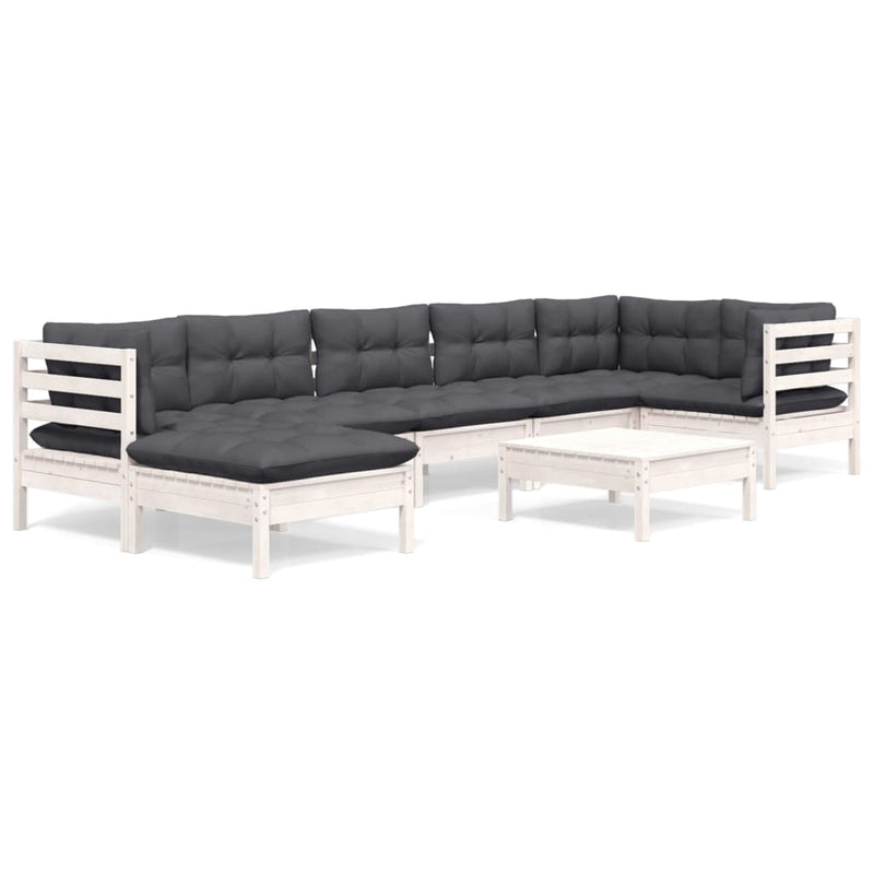 8 Piece Garden Lounge Set with Cushions White Solid Pinewood Payday Deals