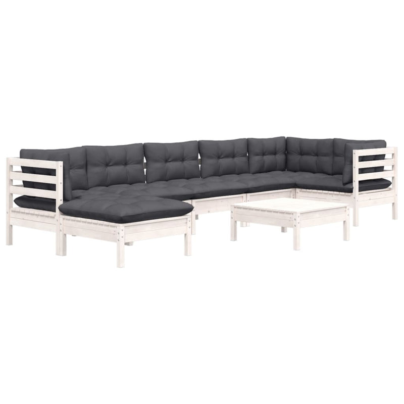 8 Piece Garden Lounge Set with Cushions White Solid Pinewood Payday Deals
